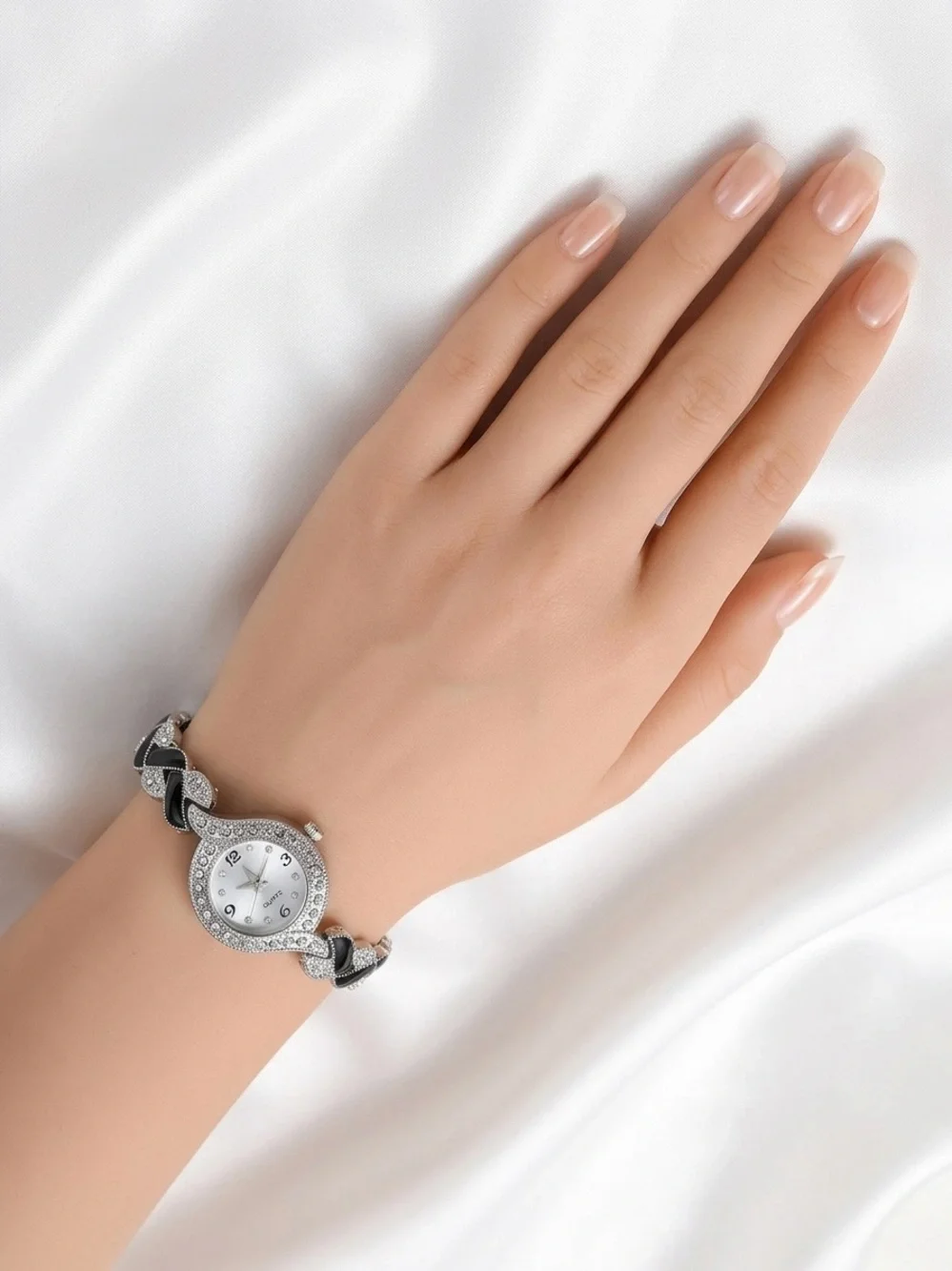 Elegant Silver Crystal Women's Bracelet Watch - Silver